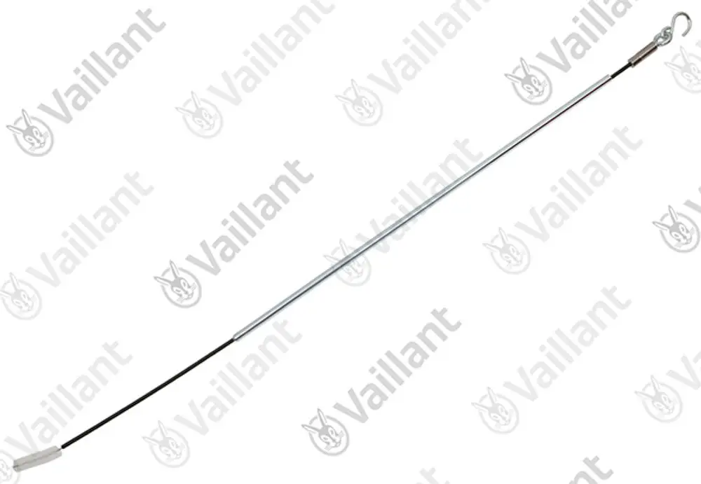 Vaillant Bürste für die Reinigung von Kondensatleitungen, mit einem langen, schmalen Metallstiel und einem Hakenelement am Ende.